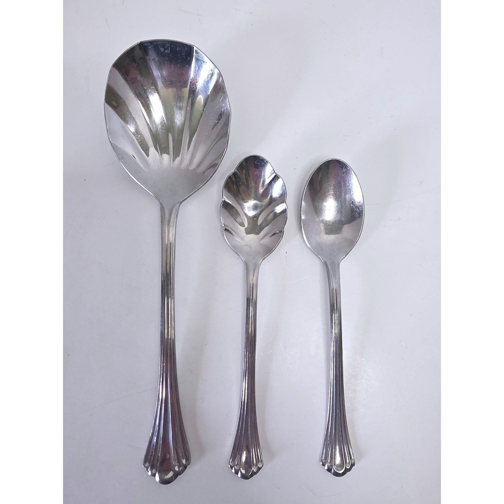 Reed & Barton '1800' Stainless Flatware Shell Berry Sugar Spoon Set 3pc